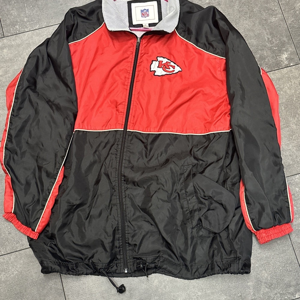 VTG 90s Kansas City Chiefs Windbreaker Jacket Full Zip Red Black Embroidered M/L
